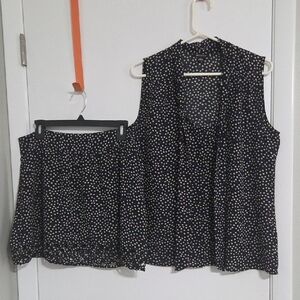 Polka Dot Sleeveless Blouse and Long Sleeve Top Set